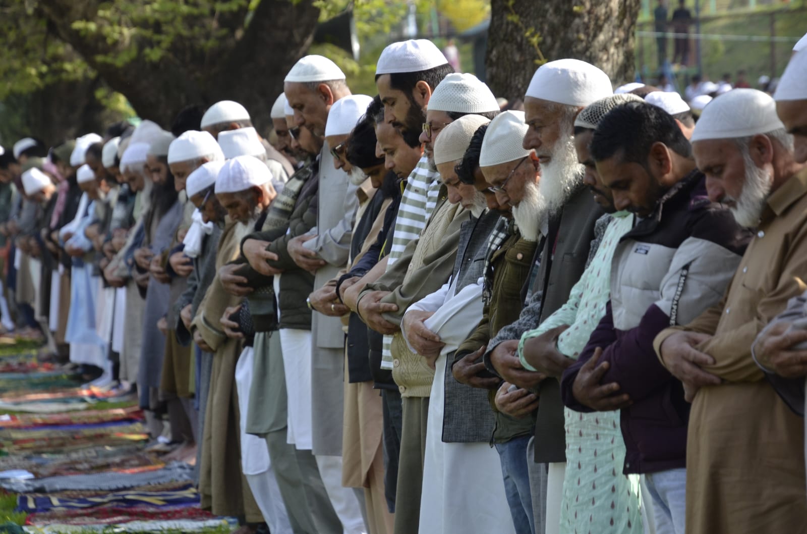 People gathered to offer Eid-ul-Fitr prayers at Eid Gah in the main town of Bandipora district in north Kashmir on Wednesday, April 10, 2024. (KL-image Majid Raina)